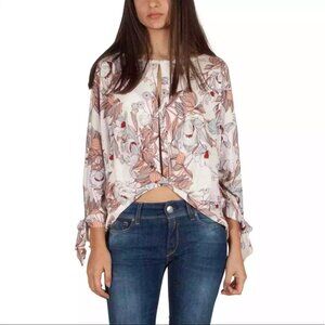 Free People Size Large NEW Ballet Combo Keepin On Floral Printed Knit Blouse Top